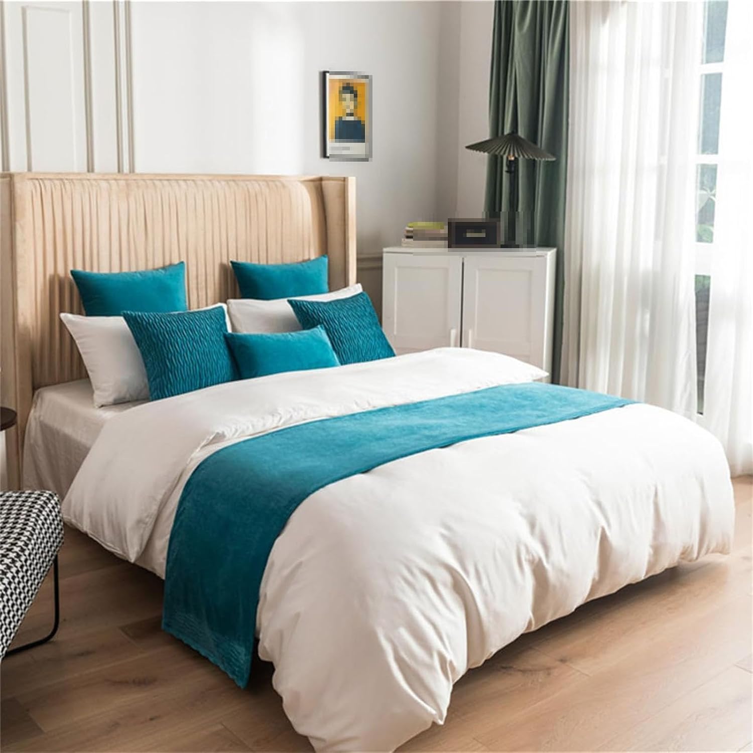 Sky Blue Bed Runner with 2 Pillowcases 30x50cm