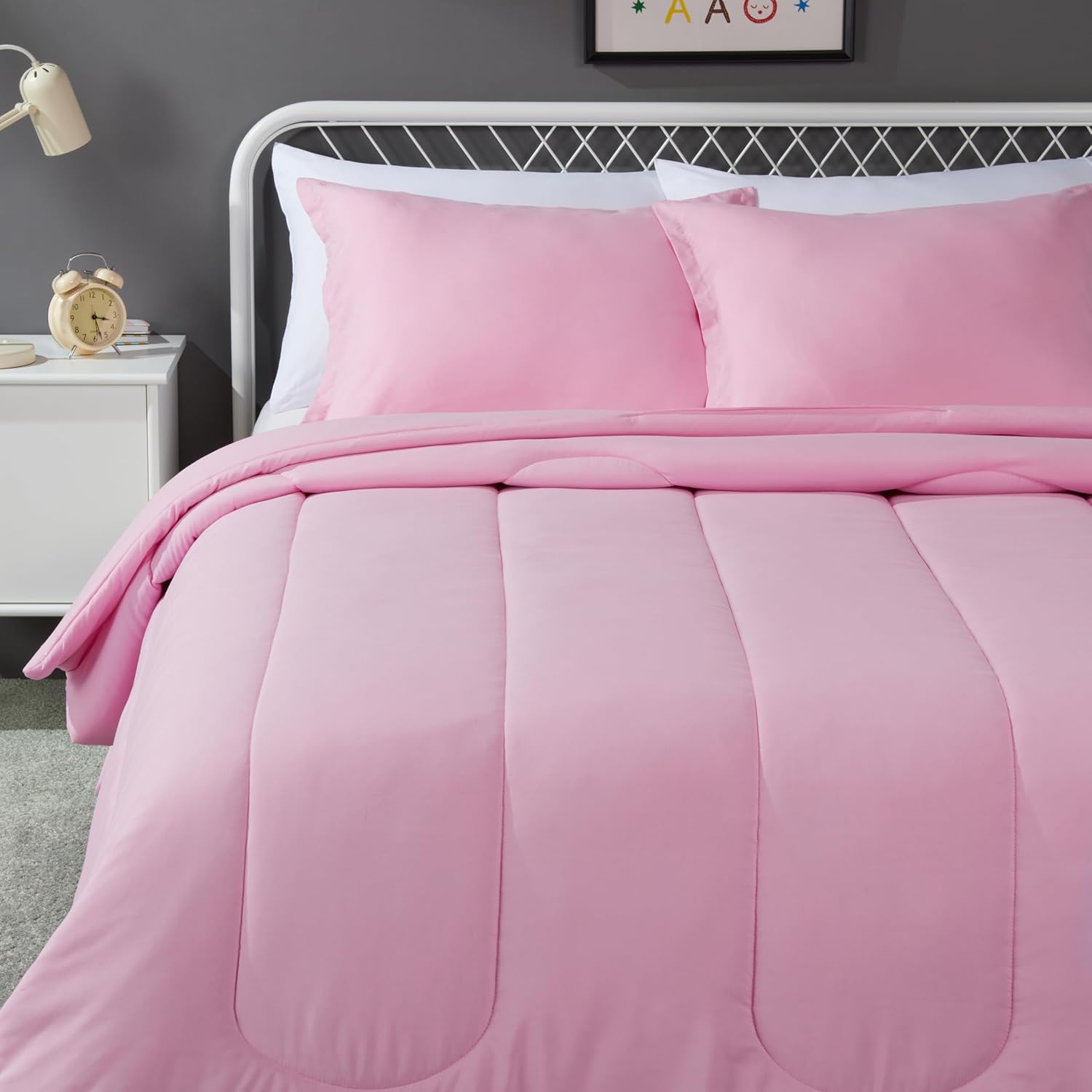 Amazon Basics 3-Piece Soft Microfiber Comforter Set Light Pink