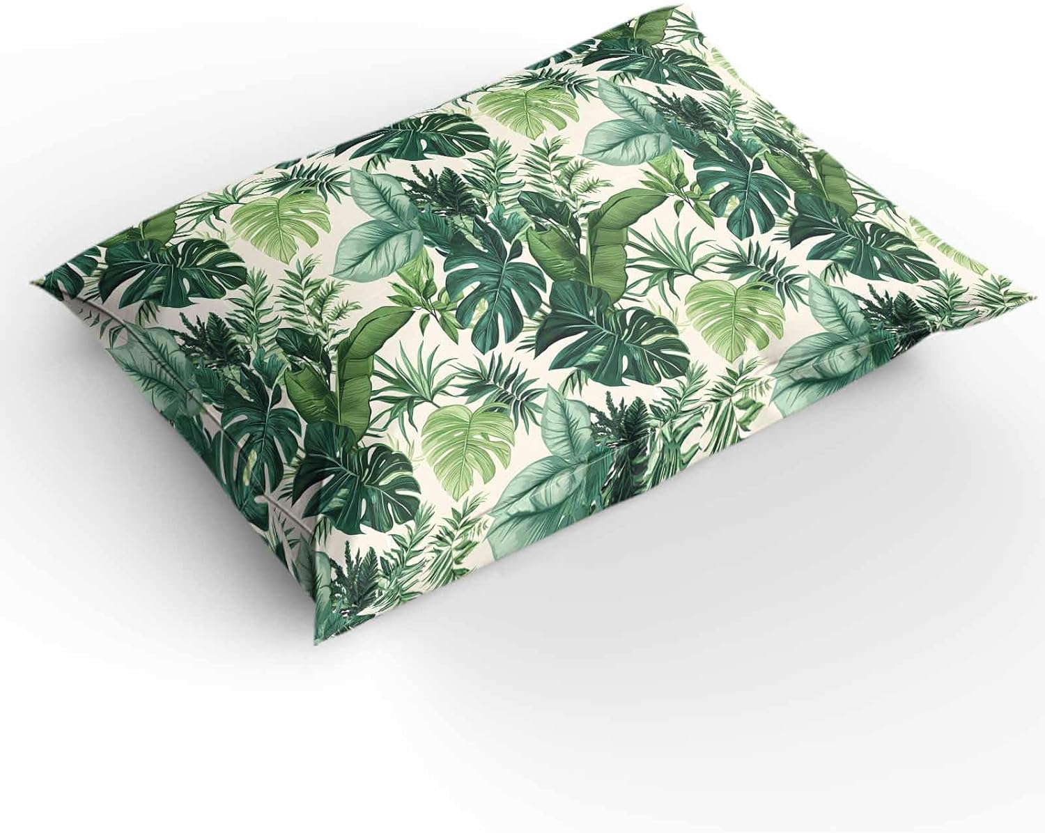 3 Piece Queen Bedding Set with Zipper Green Palm Leaf Design