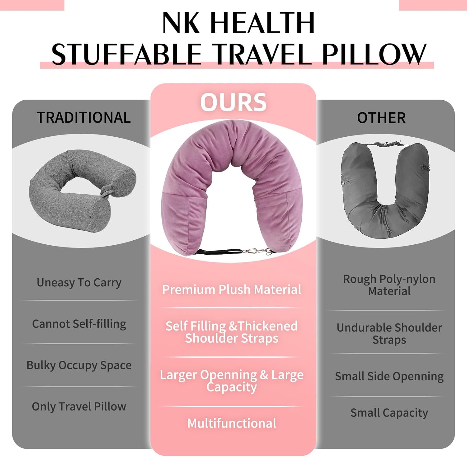 NK HealthCare Stuffable Travel Pillow No Filler Pink