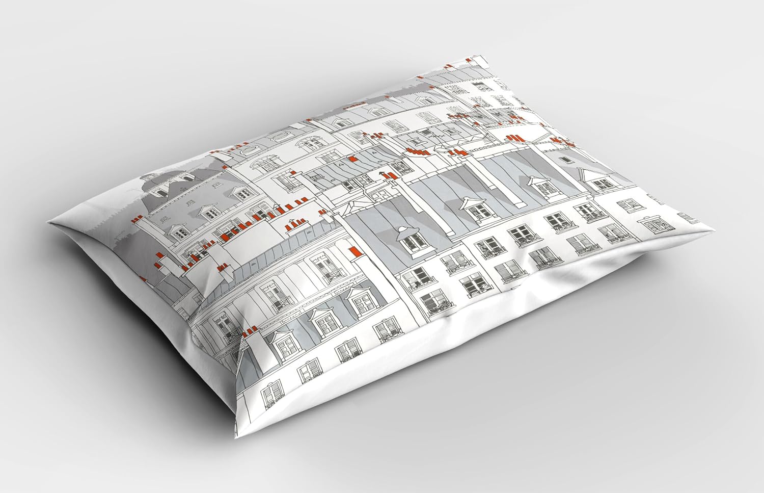 Ambesonne Paris Pillow Sham Set of 2 26x20 Microfiber Pale Grey Orange White