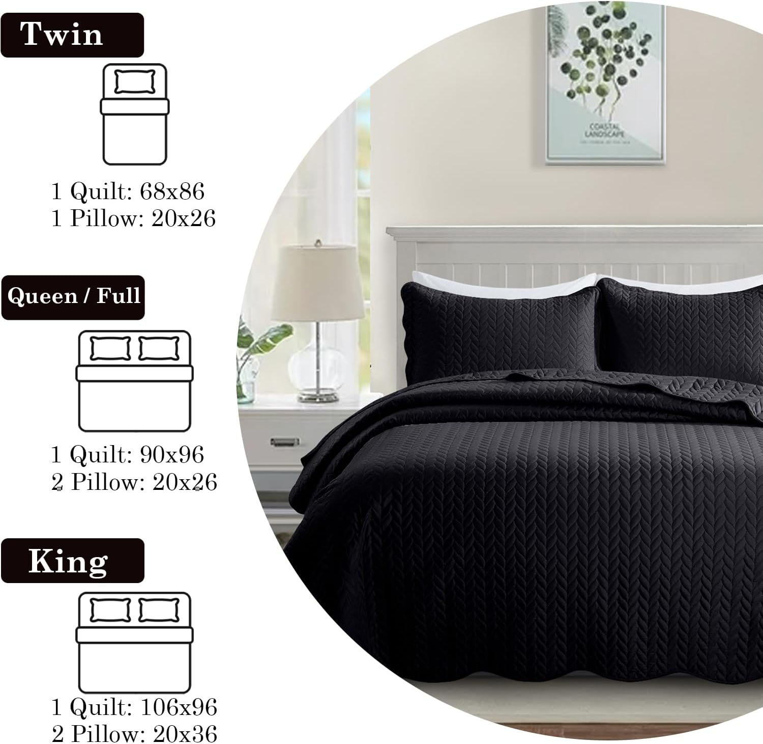 IR Imperial Rooms Twin Quilt Bedding Set Black