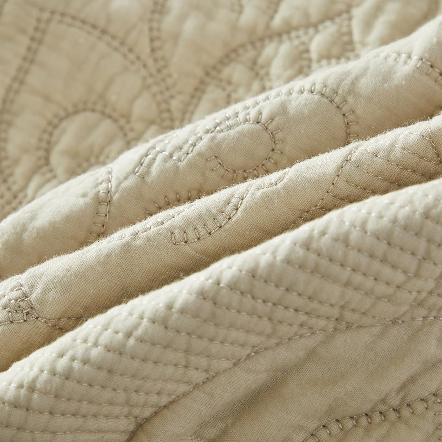 Brandream Queen Size Quilt Set 3-Piece Cotton Beige