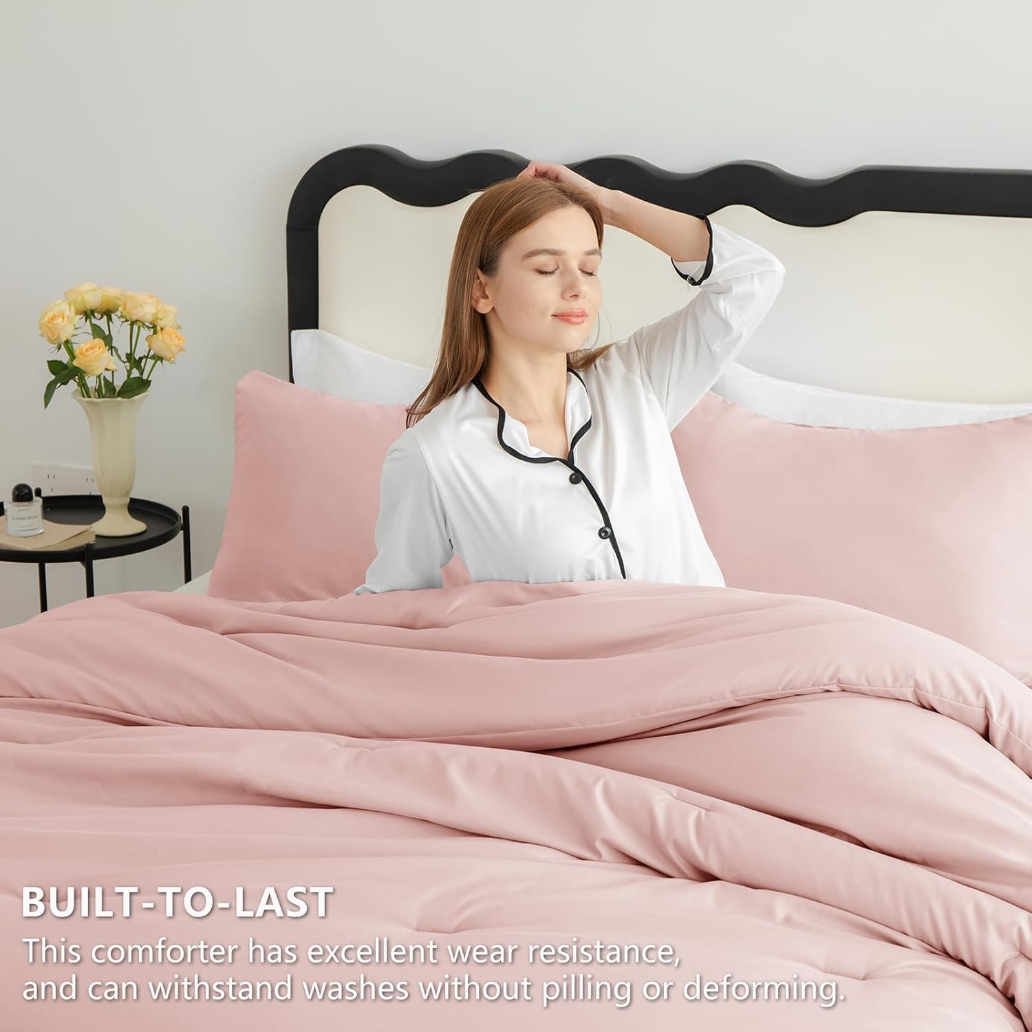 CozyLux Blush Pink Queen Comforter Set for Girls