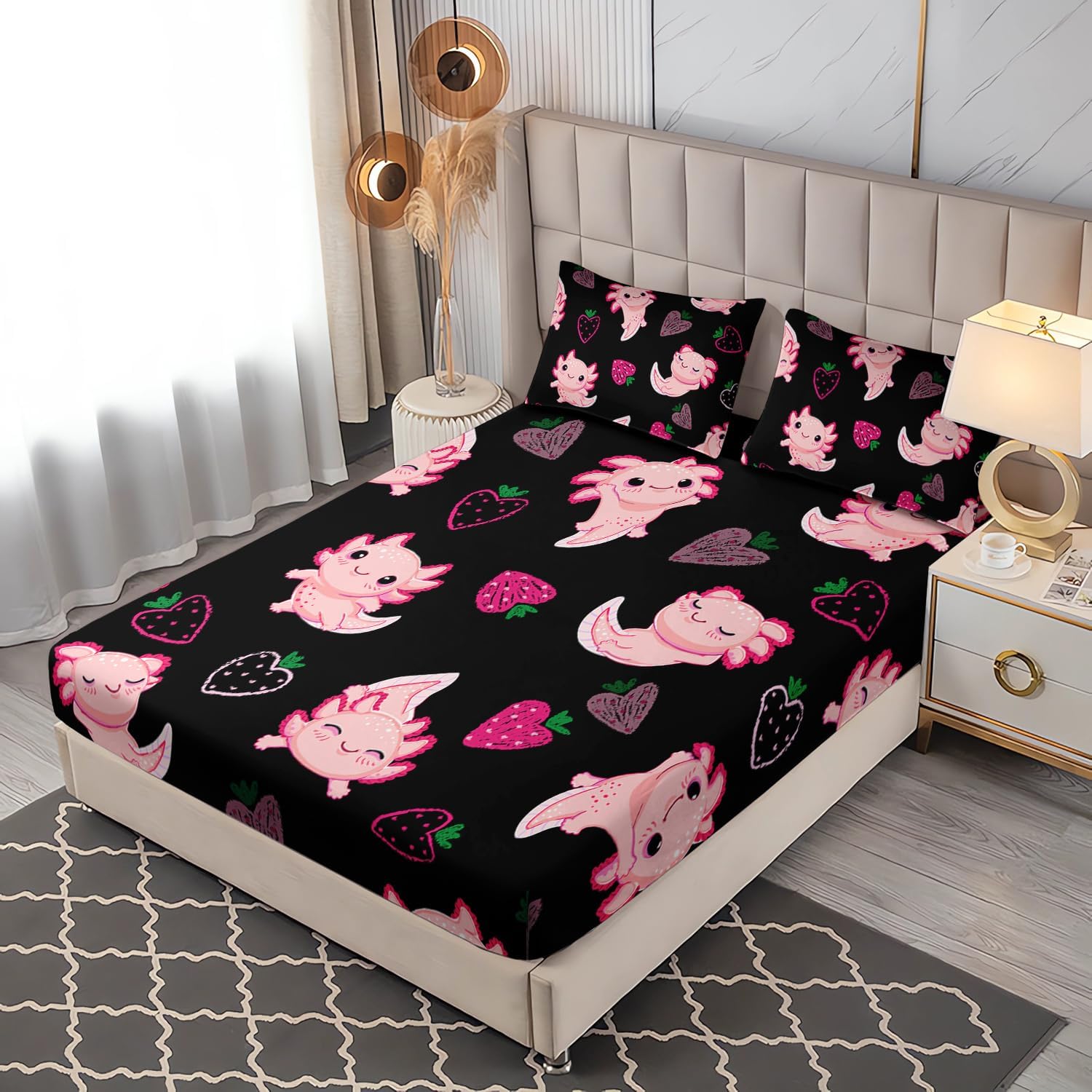 UEVBF Cute Axolotl Bed Set Twin Size Pink