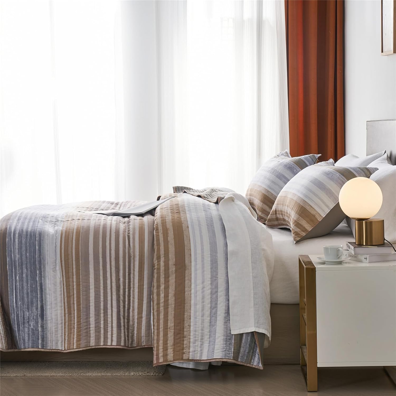 KAKIJUMN Twin Quilt Bedding Set with Patchwork Stripes
