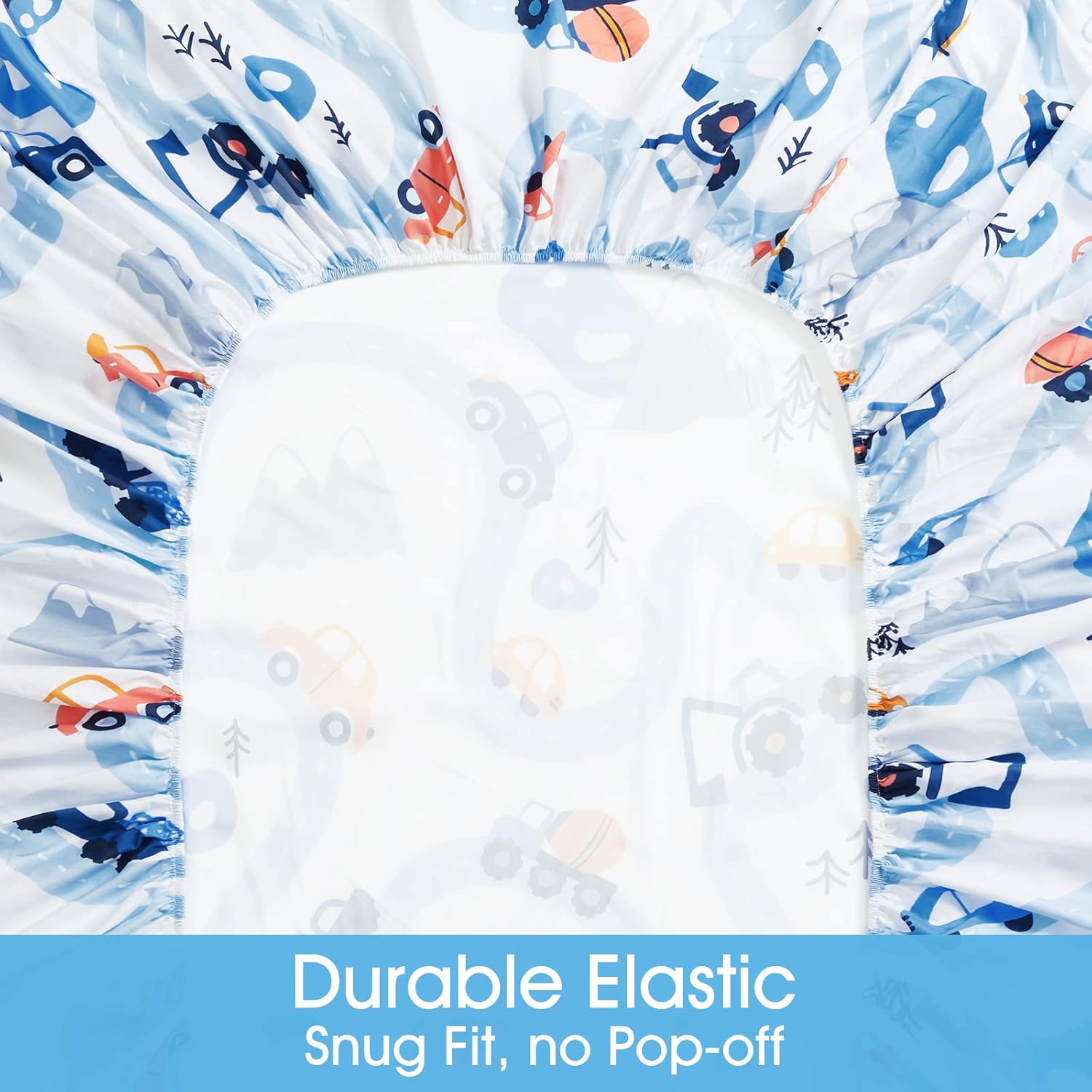 BYSURE Twin Sheets Set Kids Car Trace Blue 3 Pieces