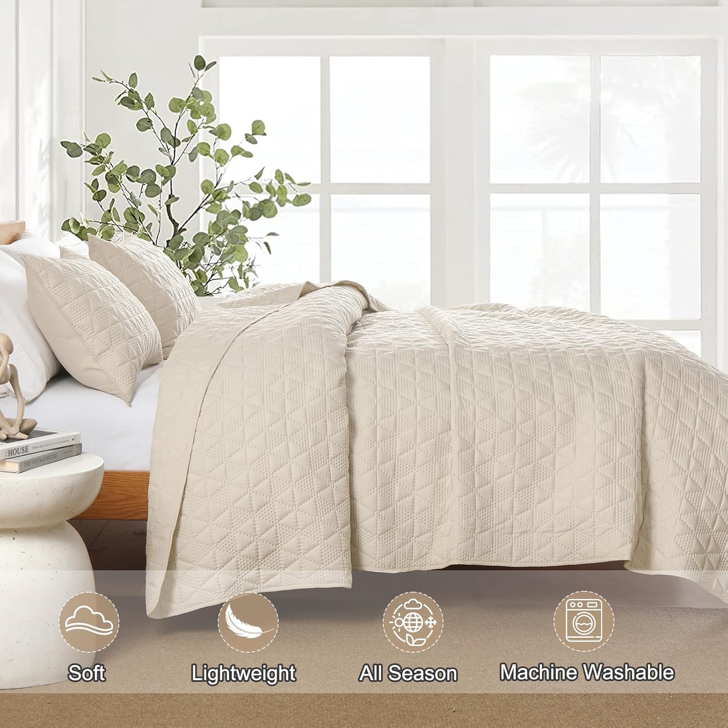 DJY Beige Queen Quilt Set with Pillow Shams