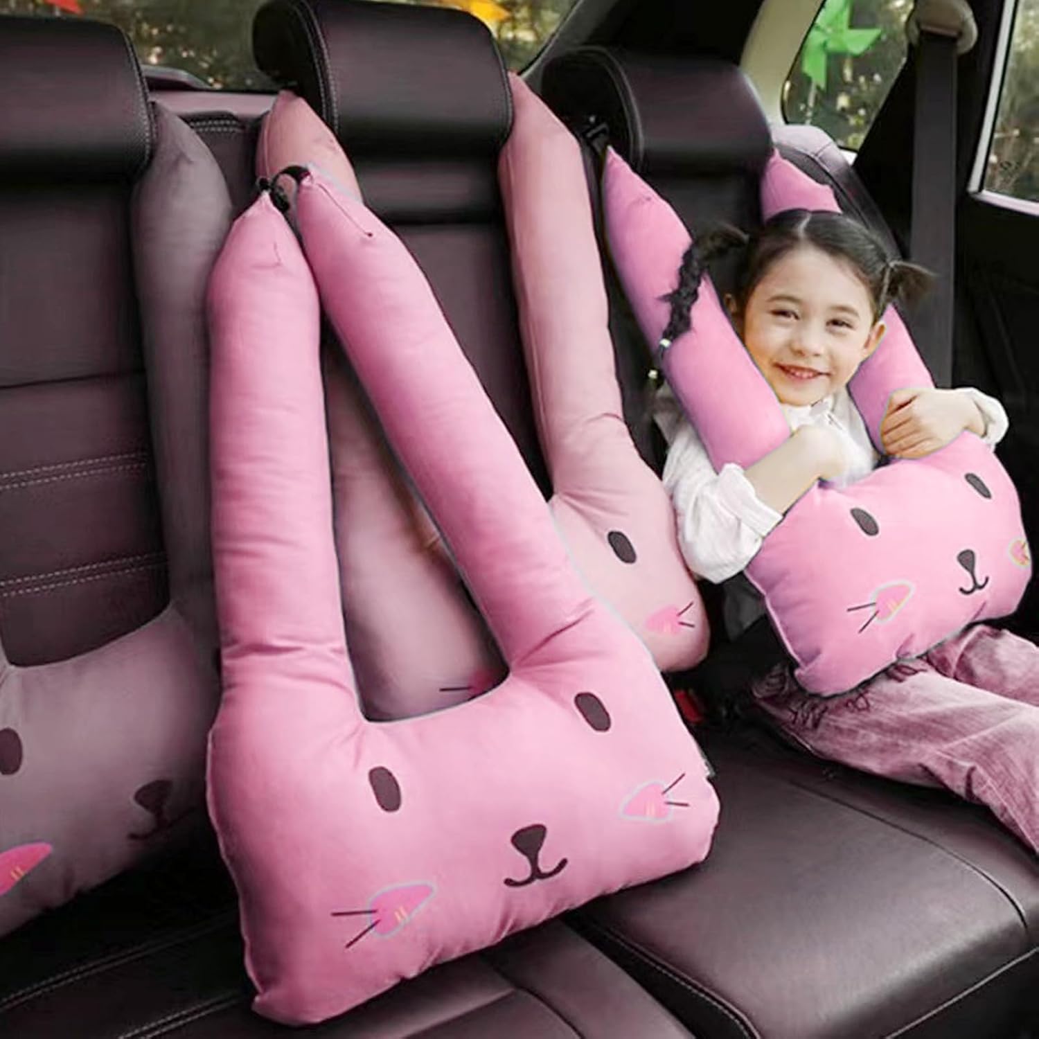 Kids Travel Pillow with Headrest and Shoulder Support Roseate