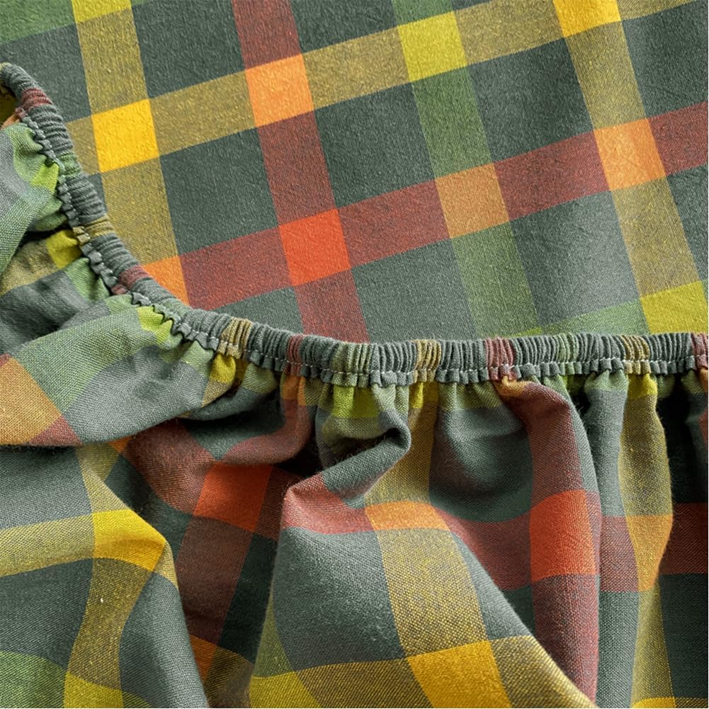 VM VOUGEMARKET Queen Plaid Fitted Sheet with 15 Deep Pocket