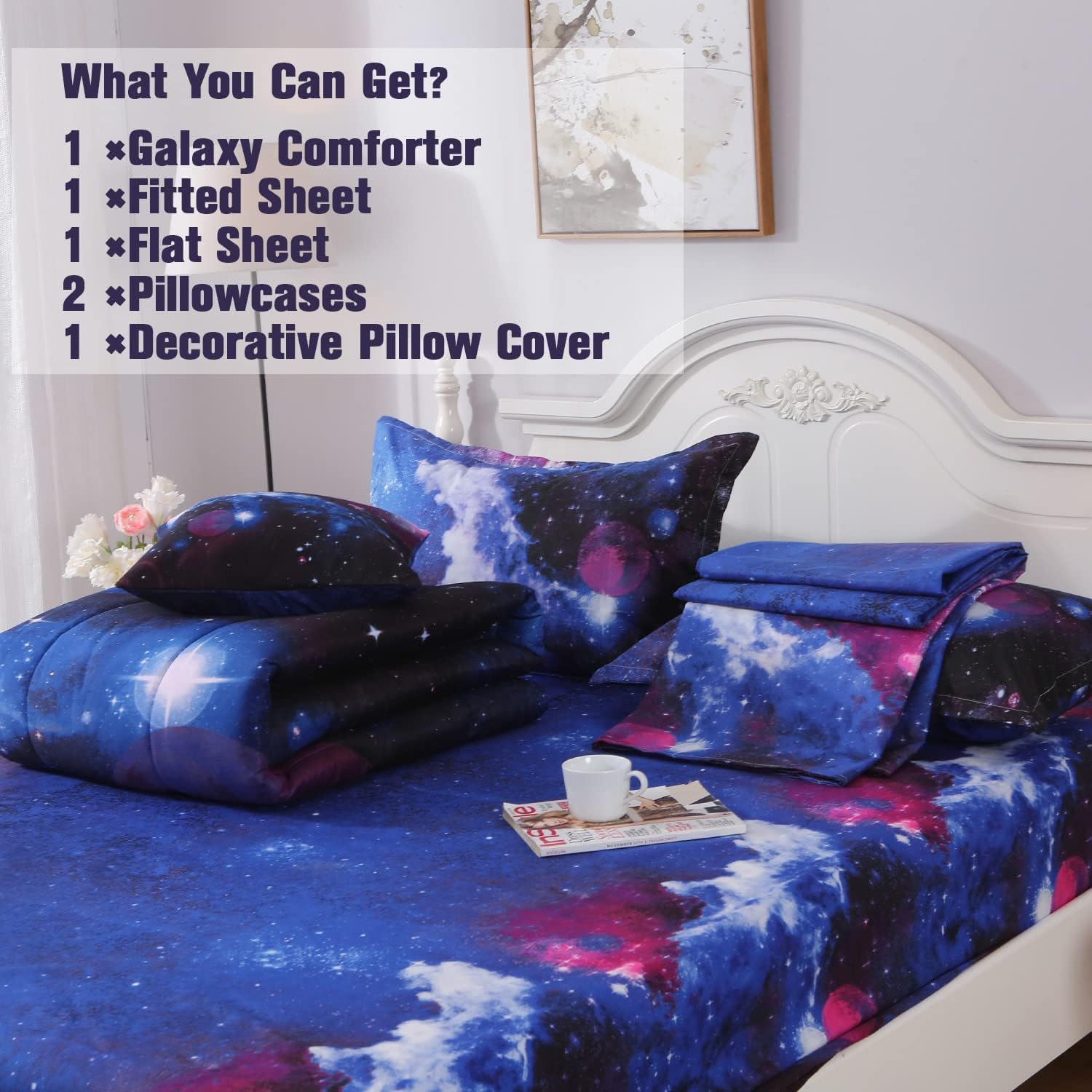 JQinHome Twin Galaxy Comforter Set 6 Piece Bed in a Bag