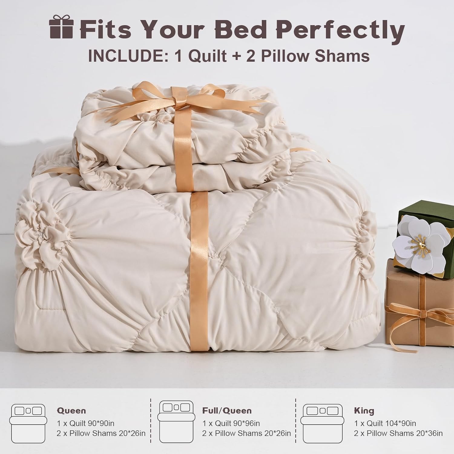Uspring King Size Floral Quilt Set with Pillow Shams