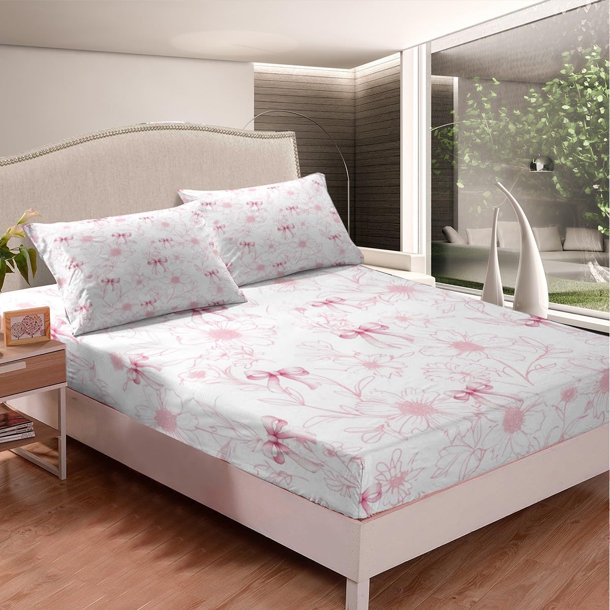 Pink Bow Fitted Sheet Set with Pillowcase