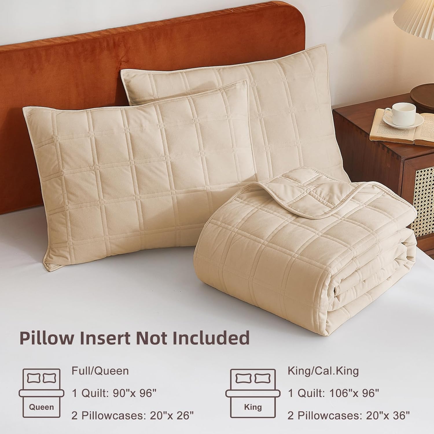 Wondnuga Velvet Quilt Set 3 Pieces Full Queen