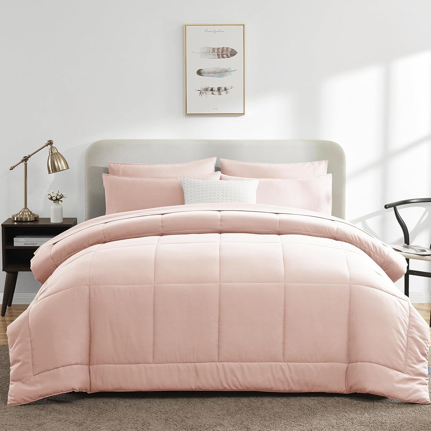 CozyLux Pink Comforter Set Queen - 7 Piece Bed in a Bag