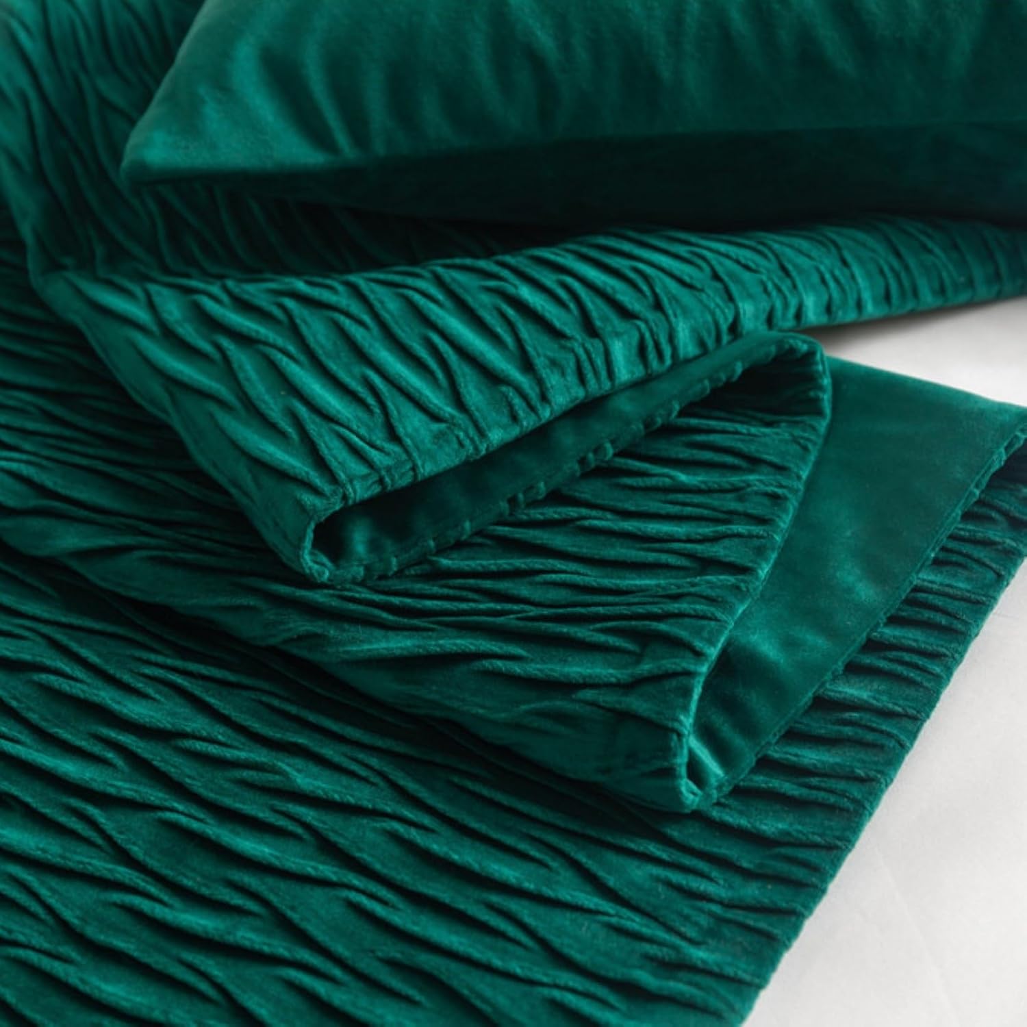 Velvet Bed Runner with Wave Pattern Emerald Green 45x210cm