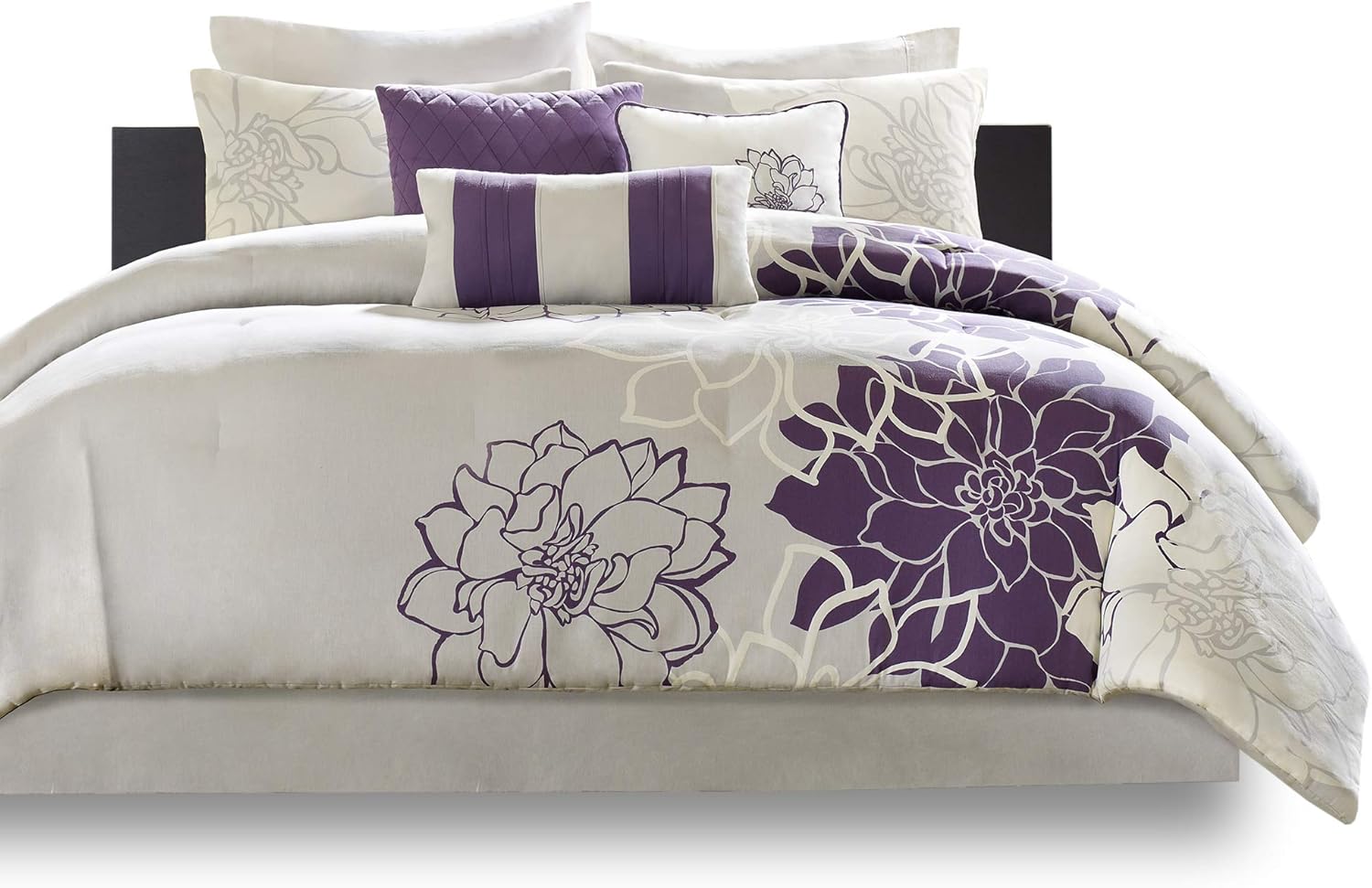 Madison Park Lola Sateen Cotton Comforter Set - 6 Piece Grey Purple