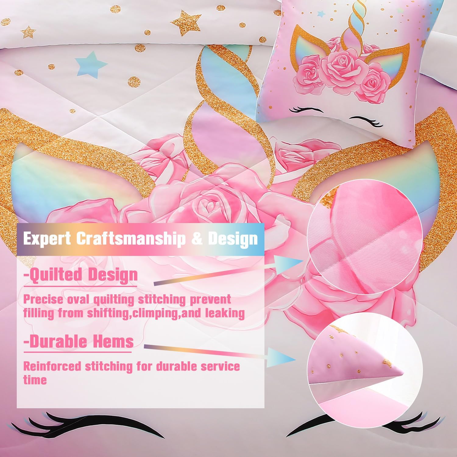 JQinHome Unicorn Twin Bedding Set 6 Piece 1