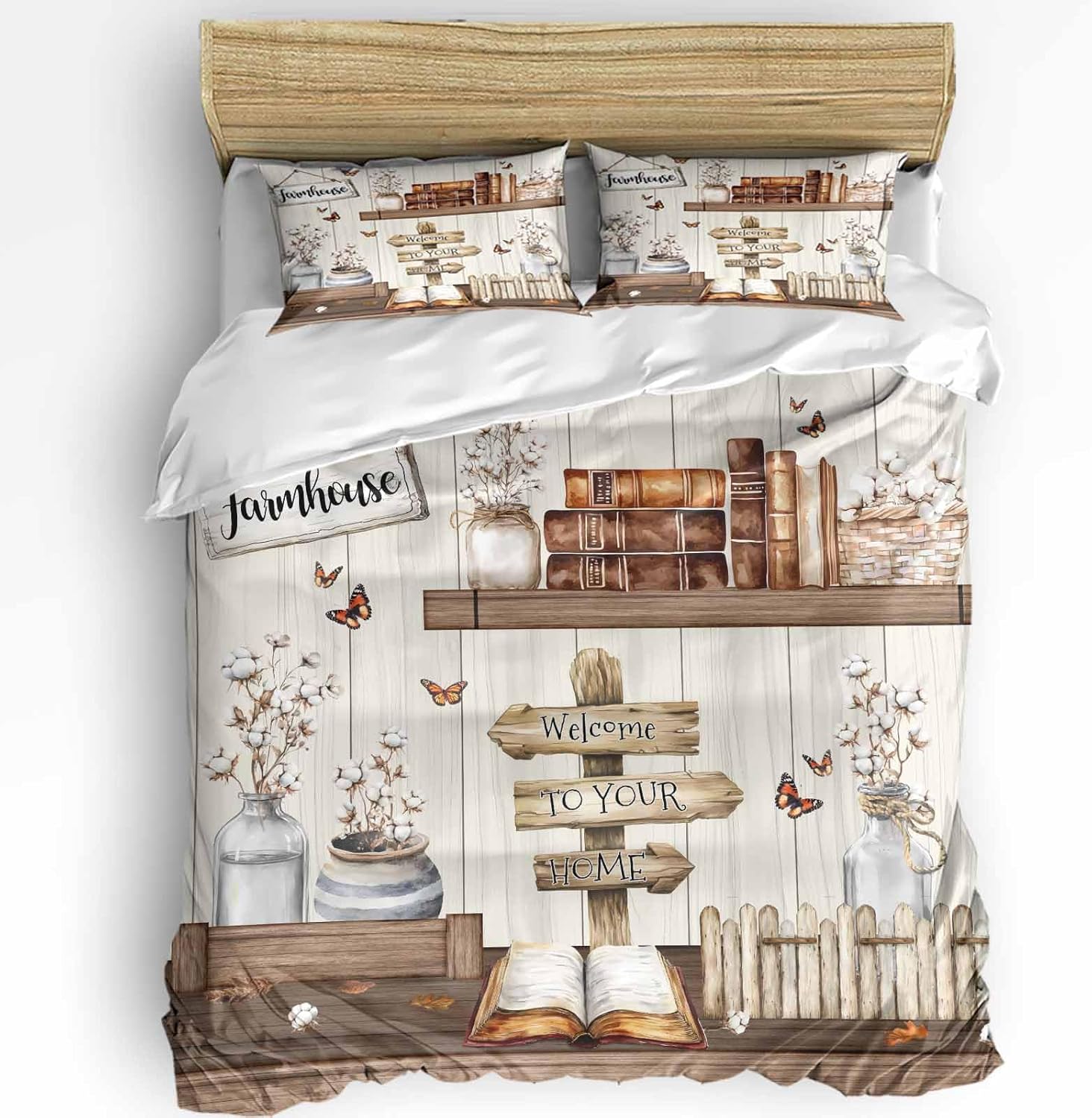 Boanket 3-Piece Queen Size Farmhouse Duvet Cover Set with Zipper