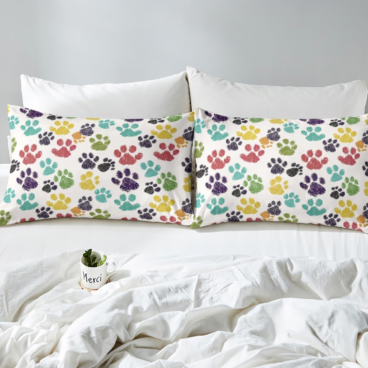 Feelyou Pup Dog Paw Print Sheet Set King Size