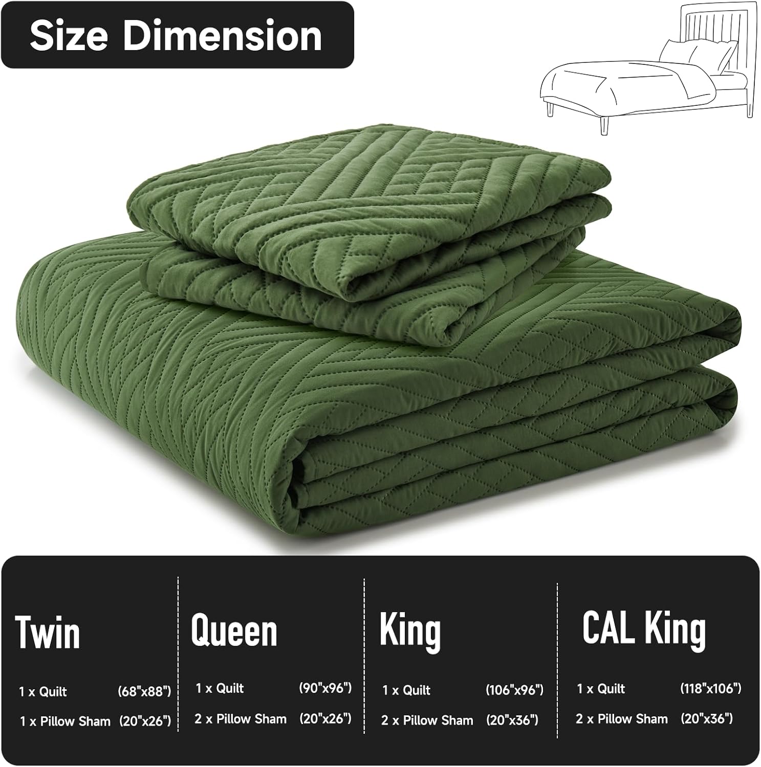 Lavsiry Olive Green Quilt Set Queen Size 3 Piece