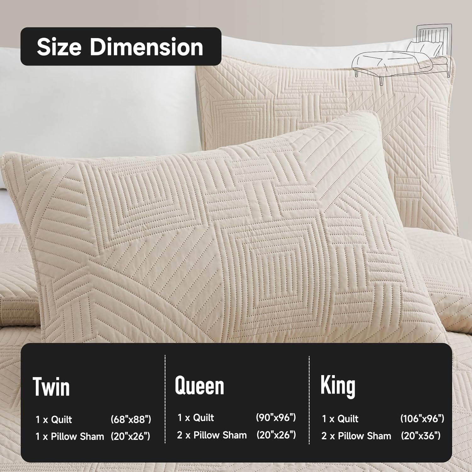 Lavsiry Beige Quilt Set with Pillow Shams 3 Piece King Size