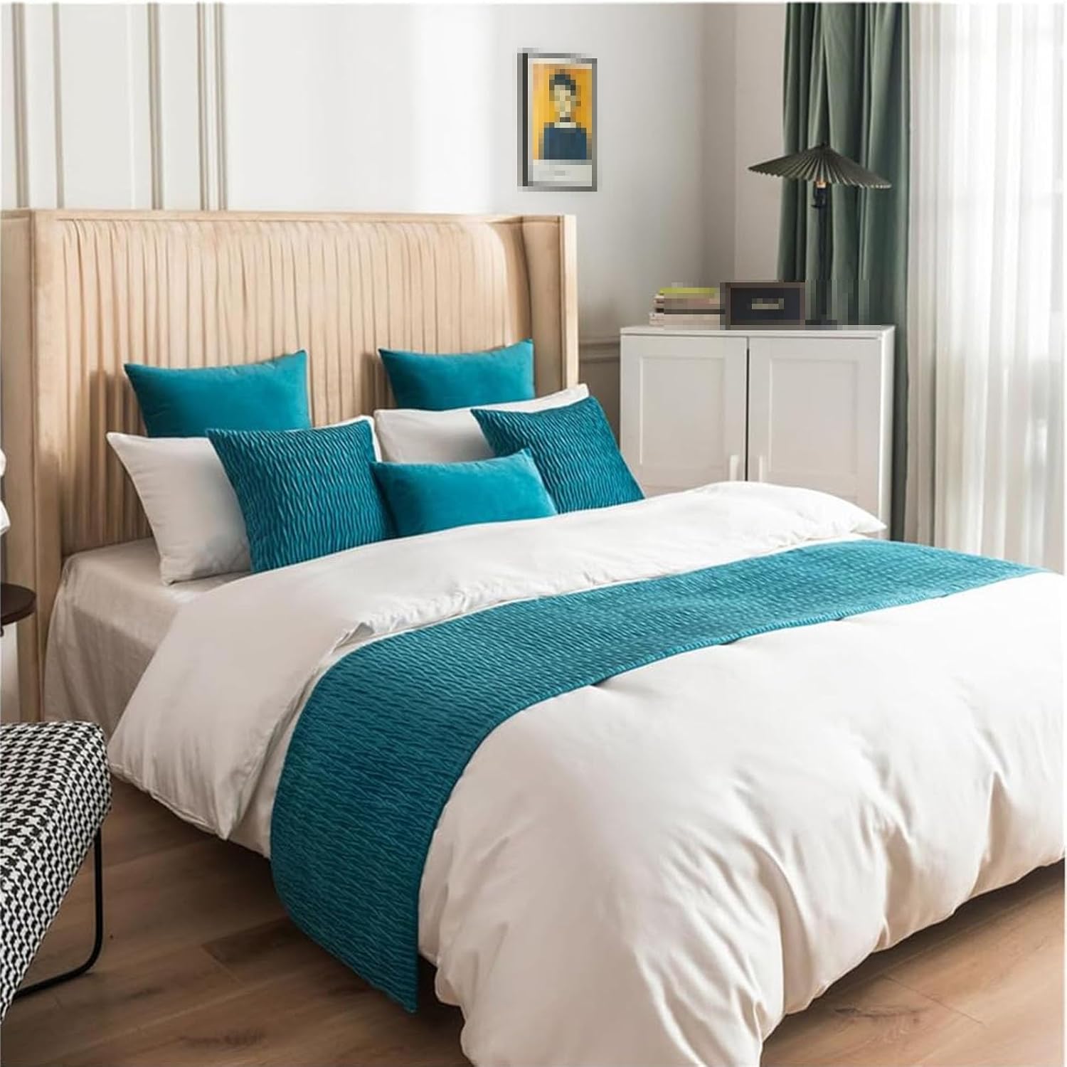 Sky Blue Bed Runner with 2 Pillowcases 30x50cm