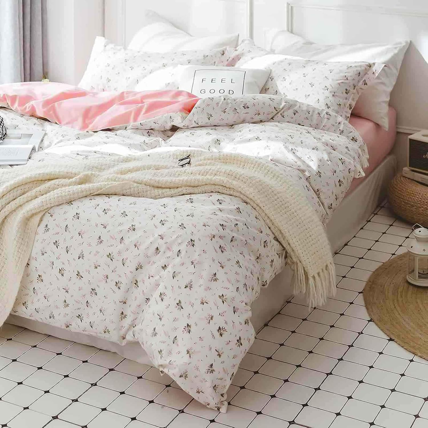 Faincy Floral Twin Comforter Set - Pink White Pattern 2PC