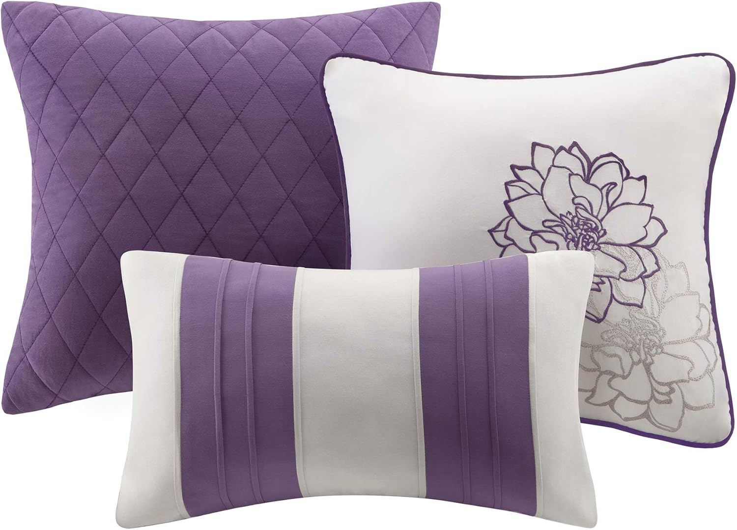 Madison Park Lola Sateen Cotton Comforter Set - 6 Piece Grey Purple
