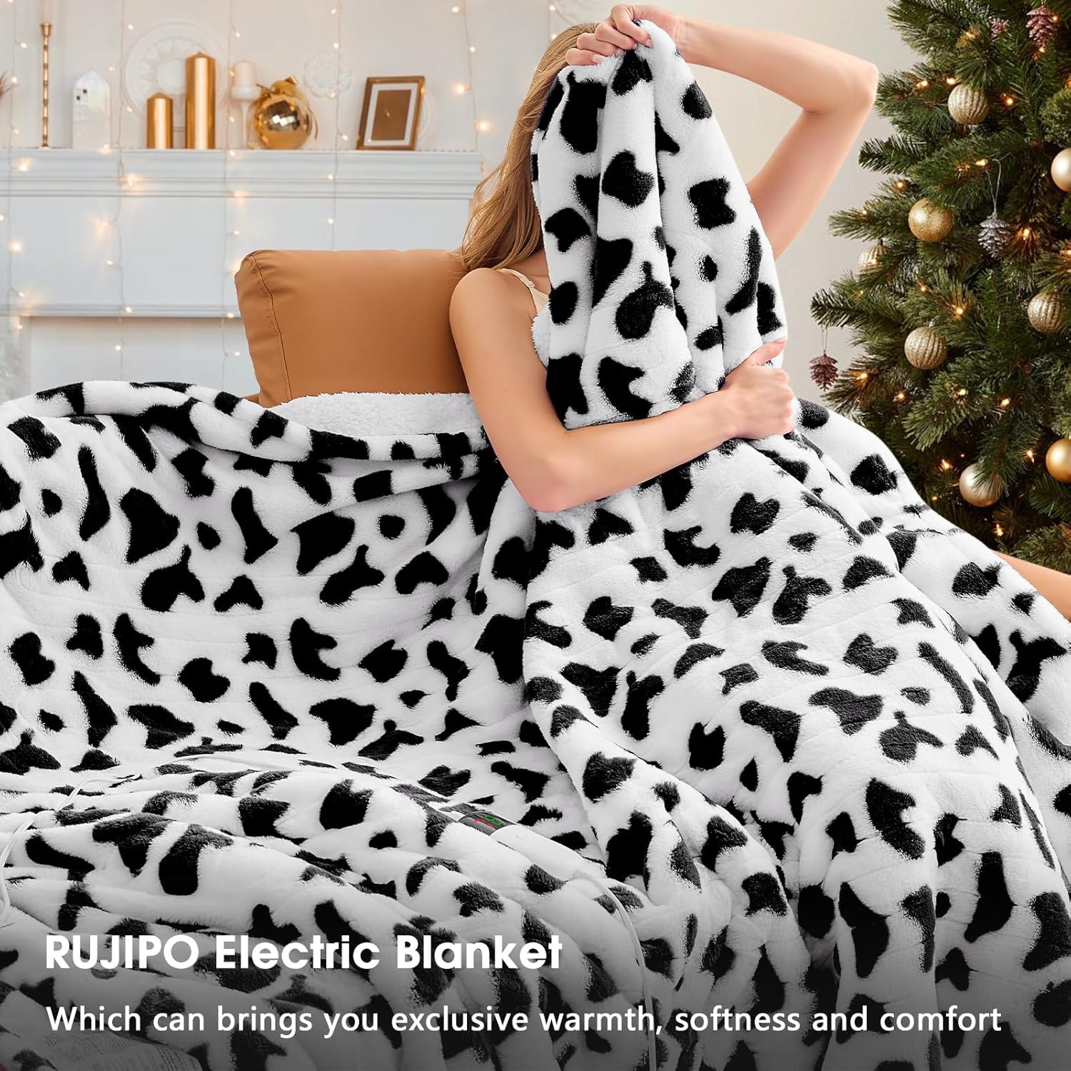 RUJIPO Cow Print Heated Electric Blanket Twin
