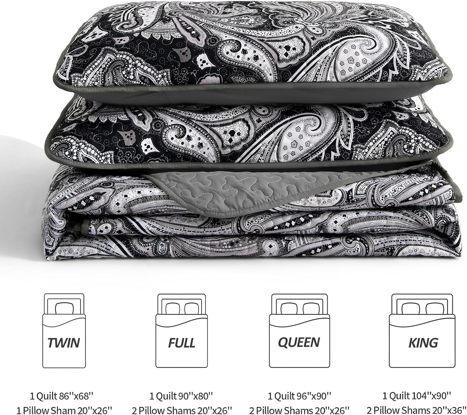 DJY Black Paisley Quilt Set 3 Piece Full Size 1