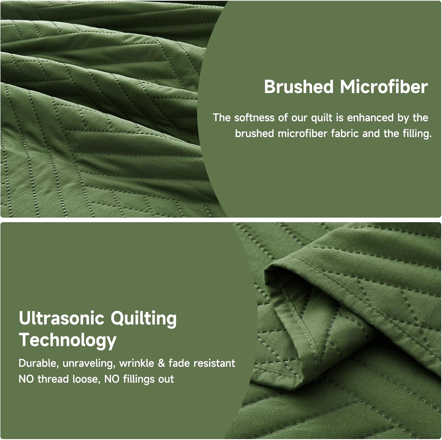 Lavsiry Olive Green Quilt Set Queen Size 3 Piece