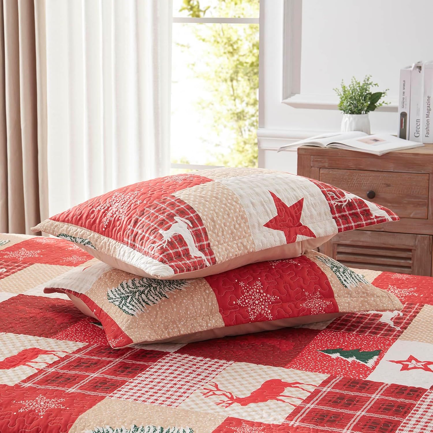LEAONME Christmas Quilt Set 3-Piece King Size