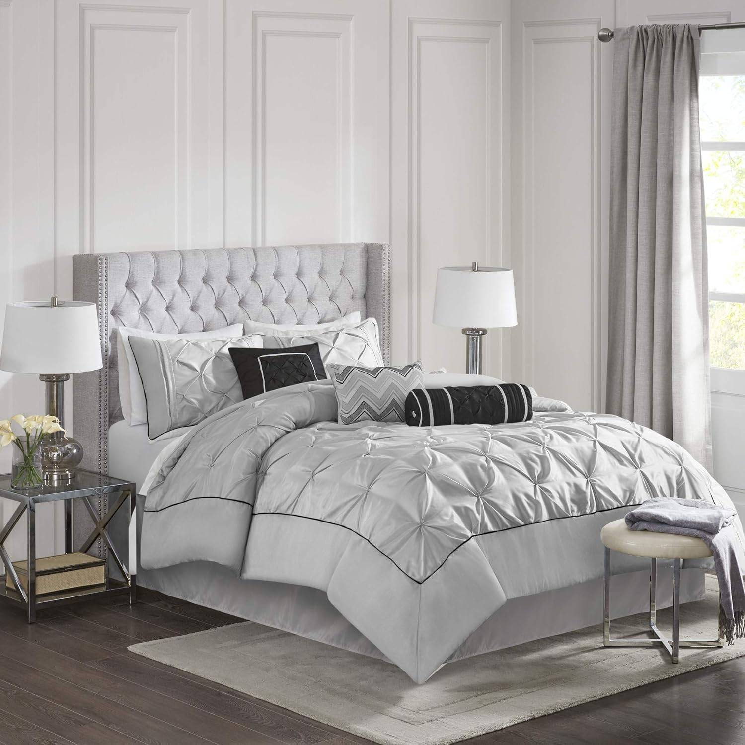 Madison Park Laurel Cozy Comforter Set - Grey Queen 7 Piece