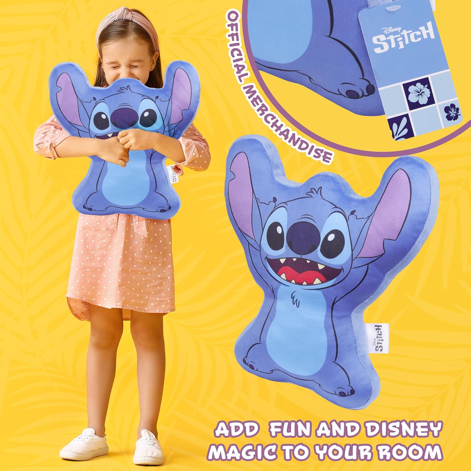 Disney 3D Plush Pillow - Blue Stitch Kids Bed Decor
