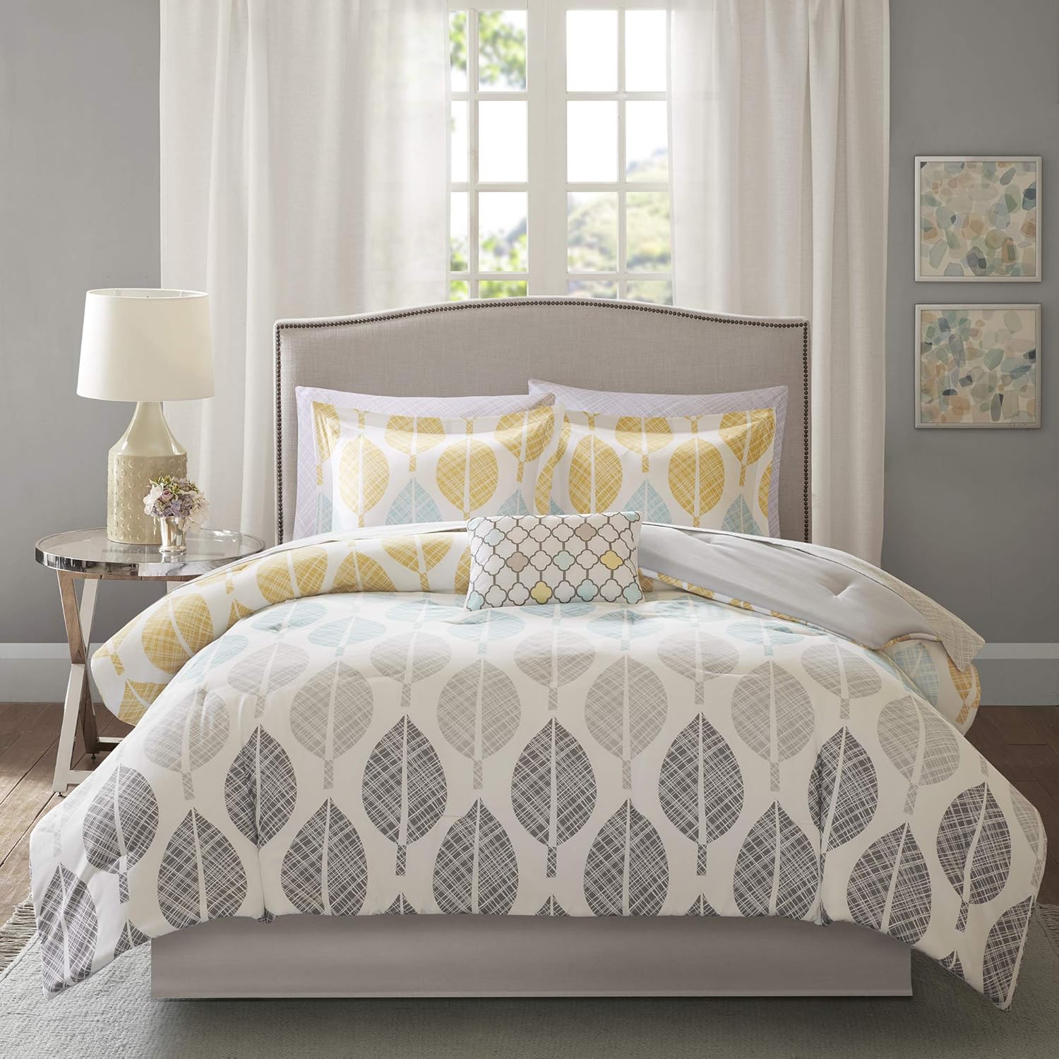 Madison Park Cozy Bed in a Bag Comforter Set Queen Leaf YellowAqua