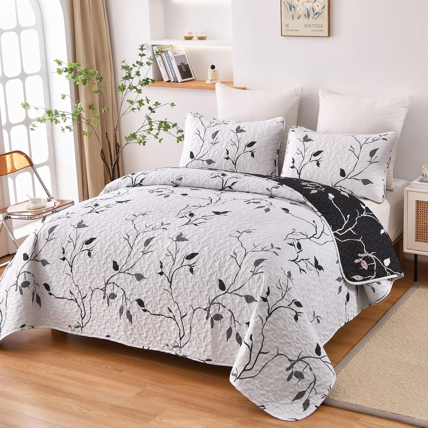 DJY Reversible Floral Quilt Set 3 Piece King Size