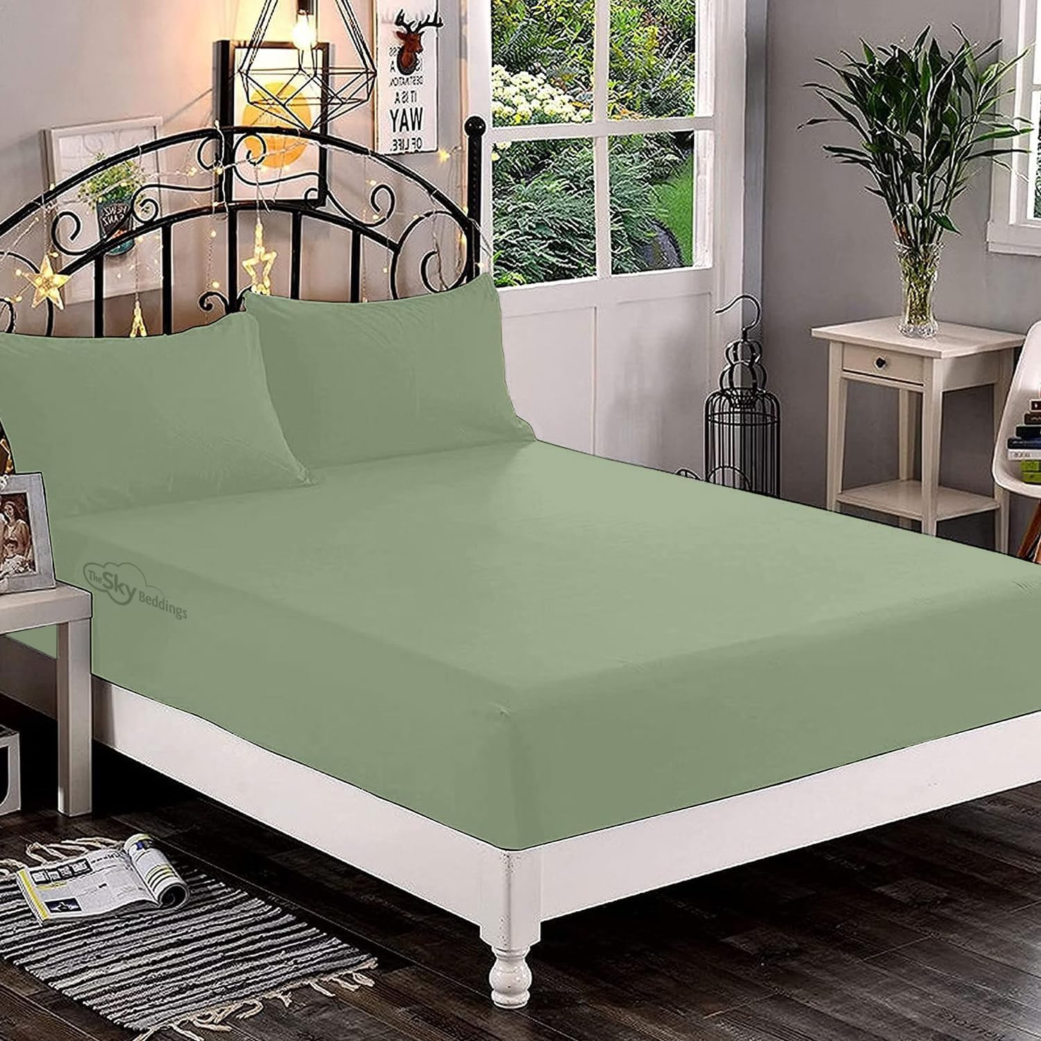 The Sky Bedding 1000TC Moss Green California King Fitted Sheet Set