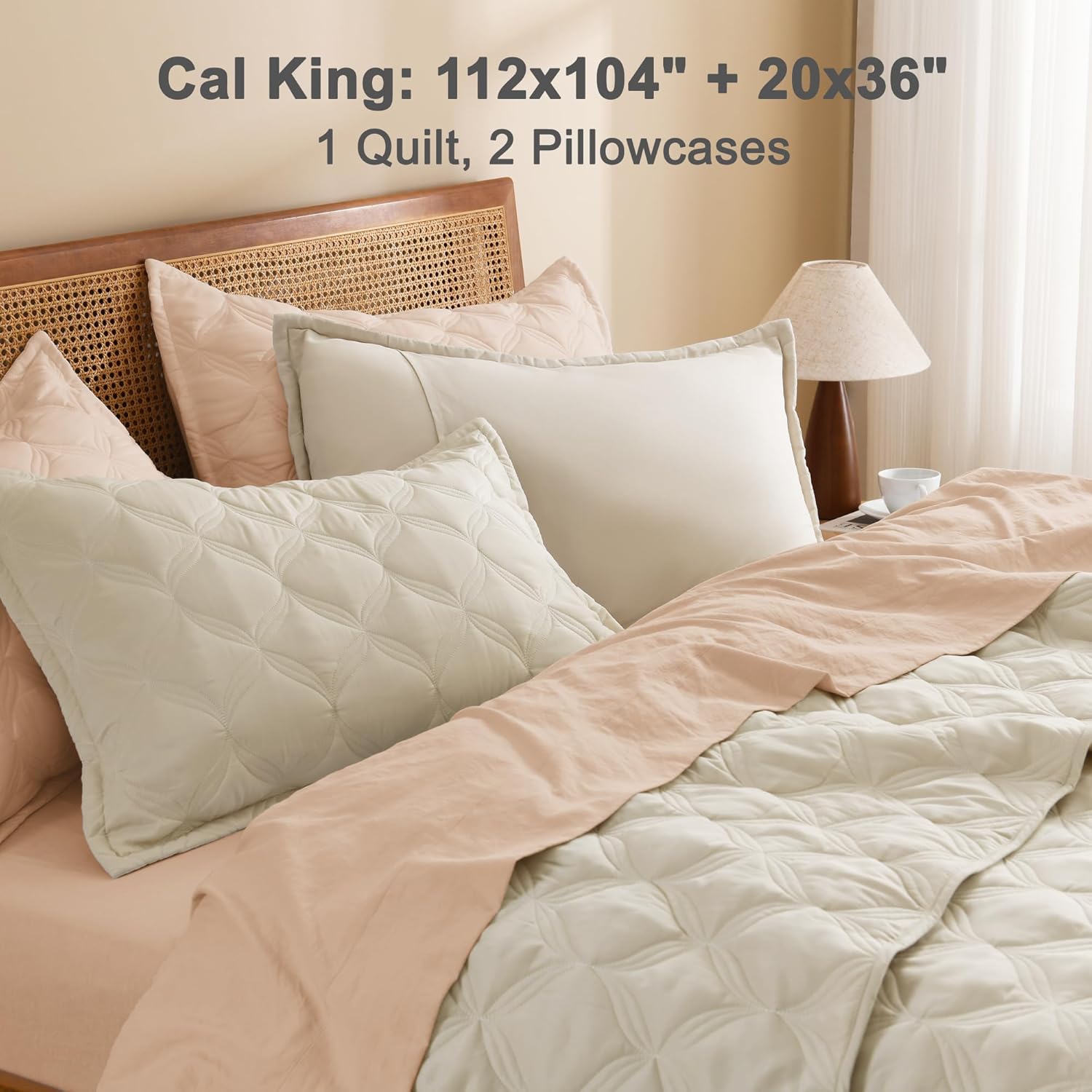Litanika Beige California King Quilt Set - Lightweight and Soft 3 Piece