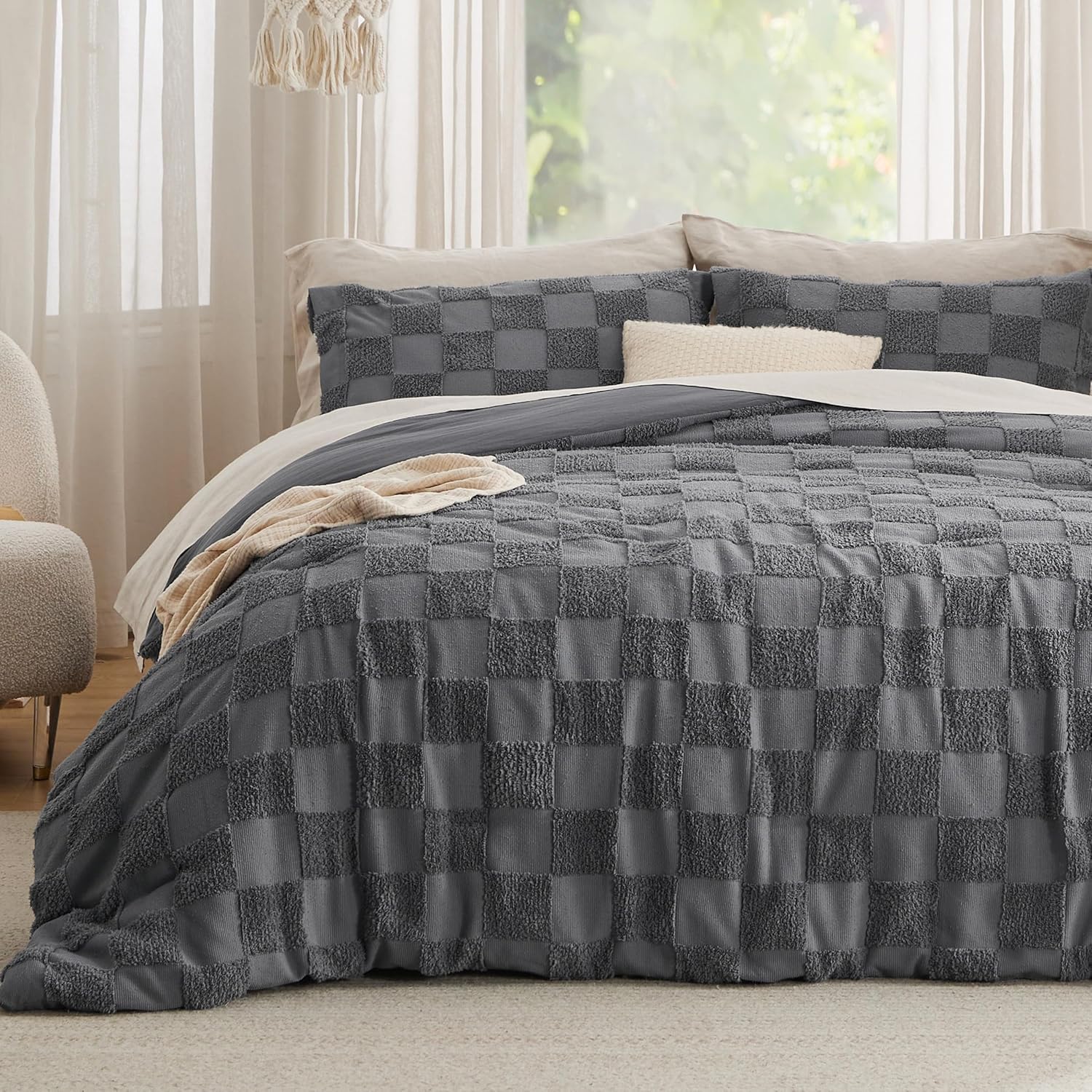 Bedsure Boho Checkered King Duvet Cover