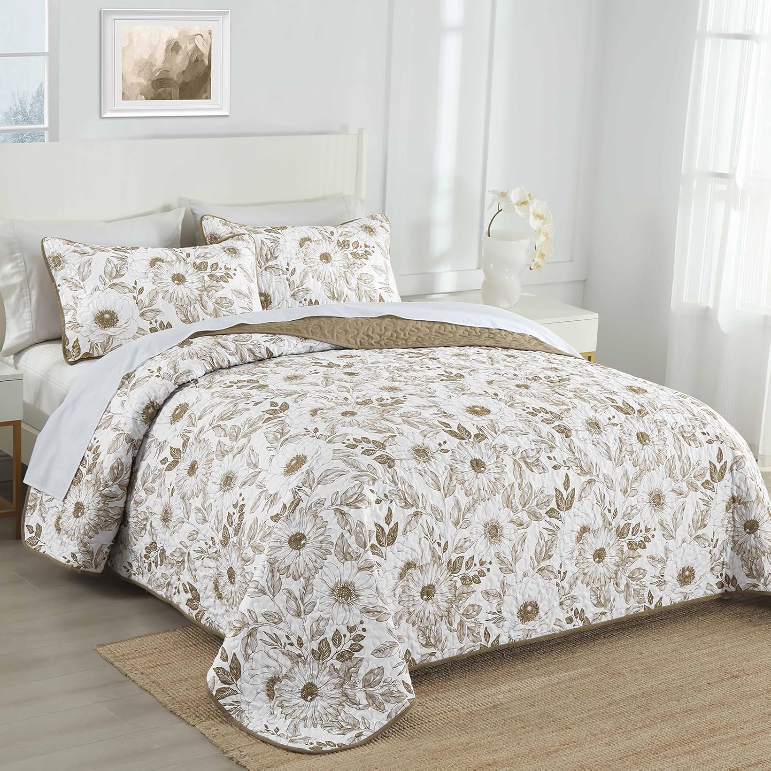 Drucon Floral Quilt Set Queen 3 Pieces