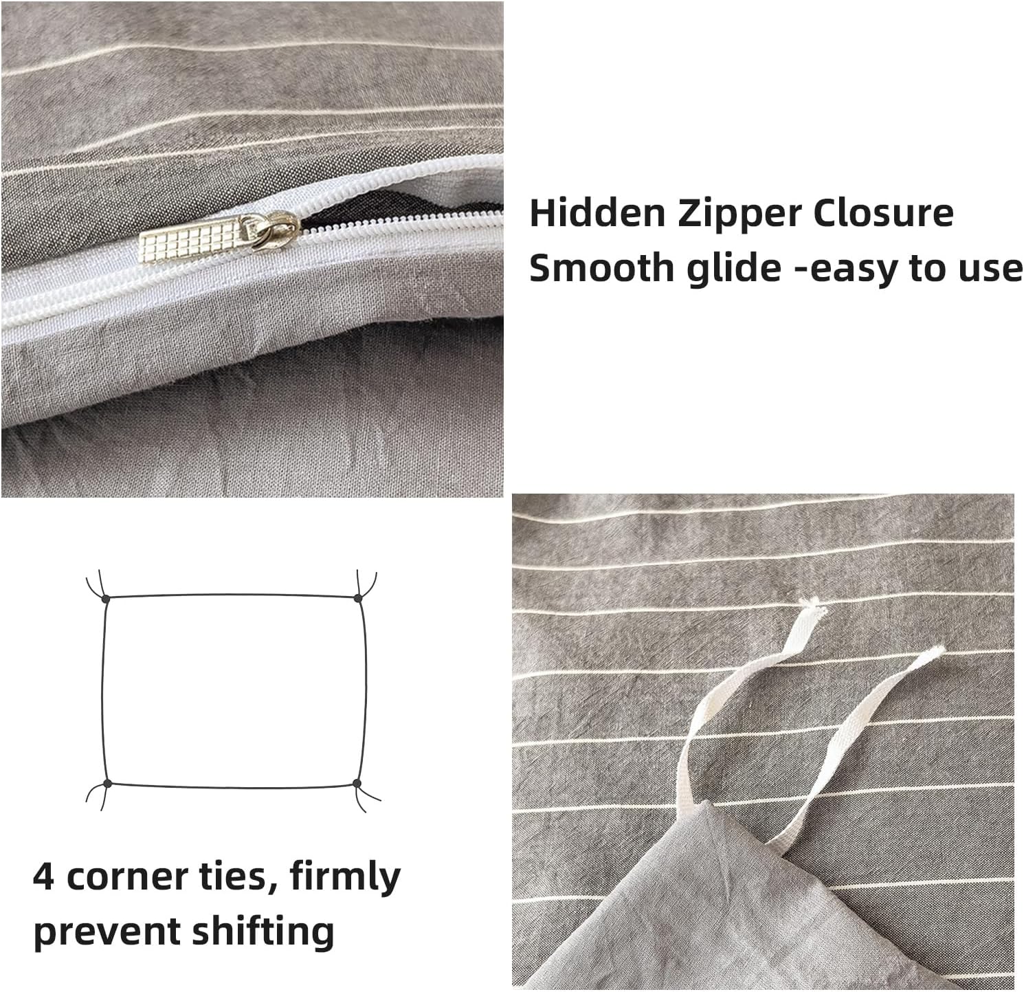 DCSKY Duvet Cover Set 3PCS Washed Cotton Striped Comforter