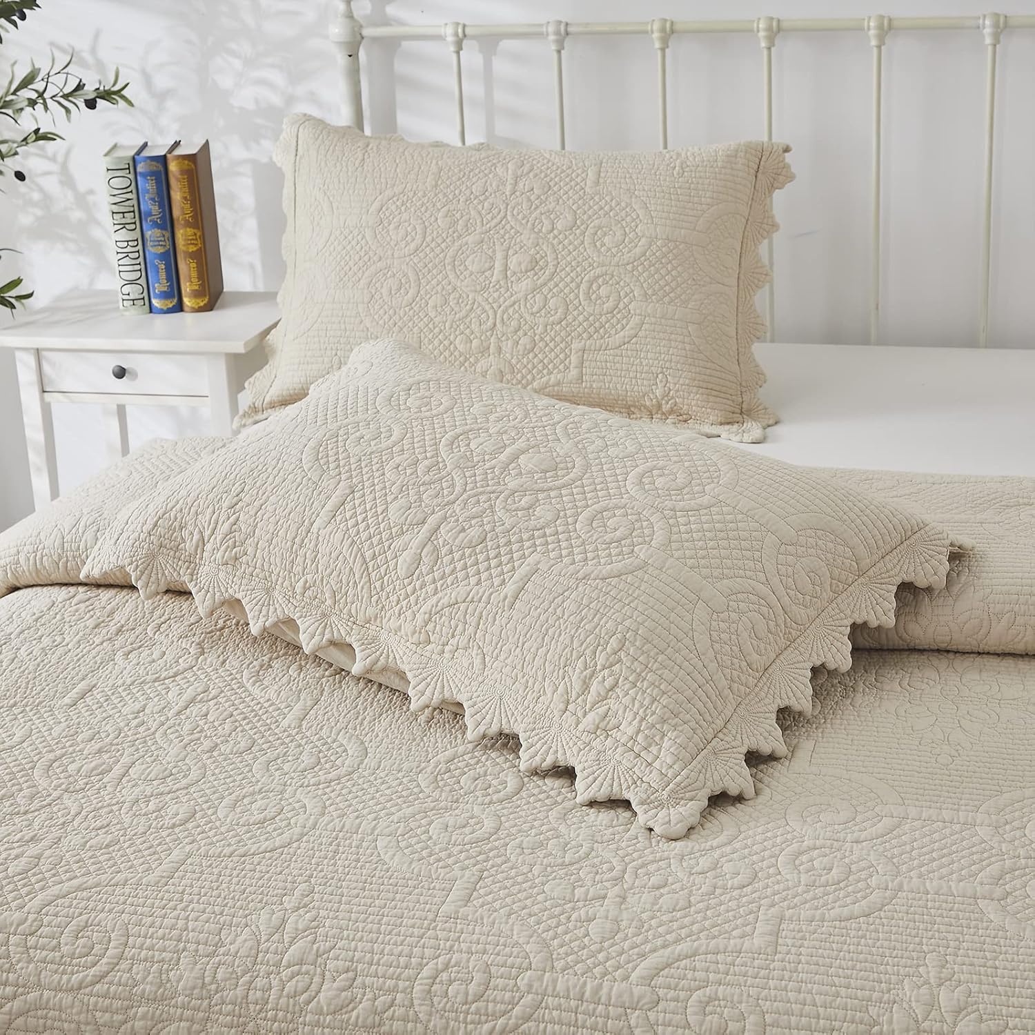 Brandream Beige Quilt Set King Size 3Pcs