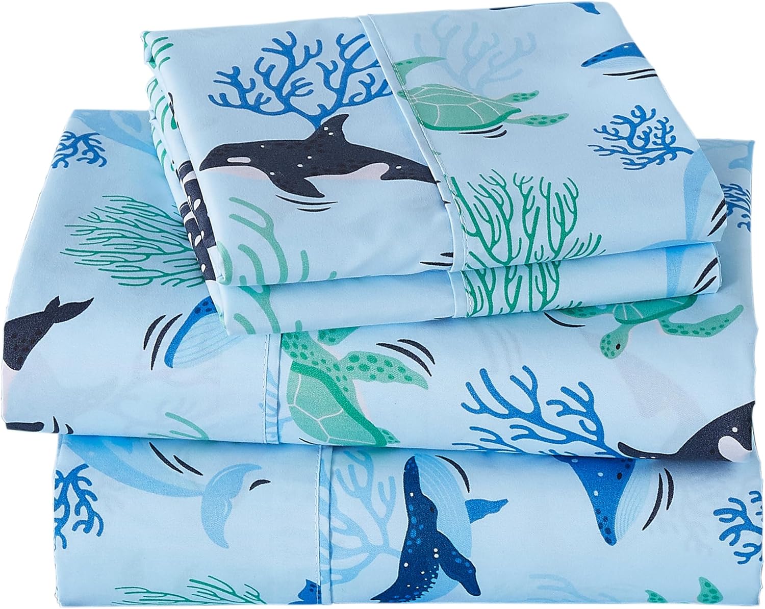Viviland 3-Piece Kids Blue Ocean Twin Sheet Set