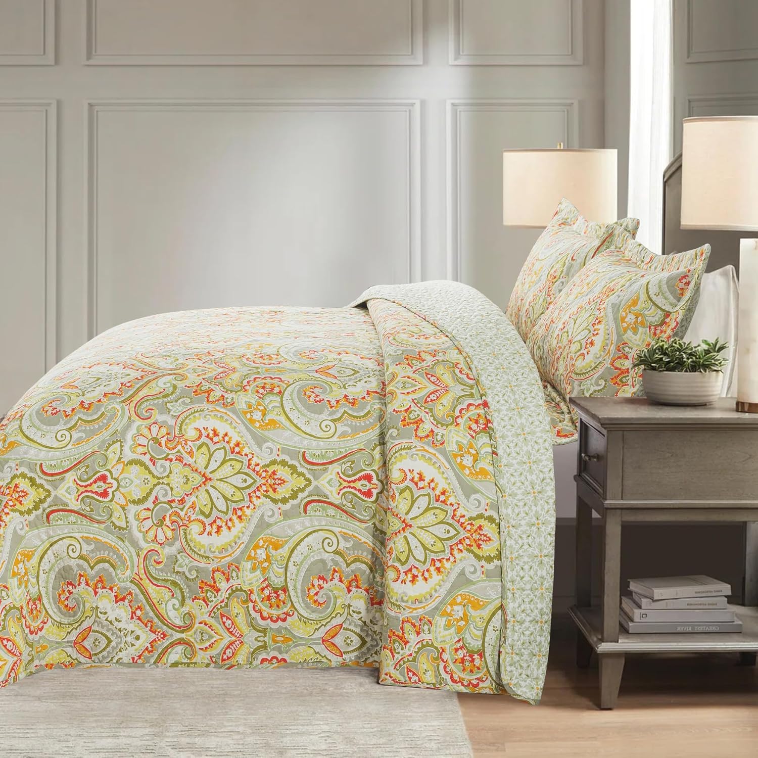 NEWLAKE Reversible Cotton Quilt Set King Size