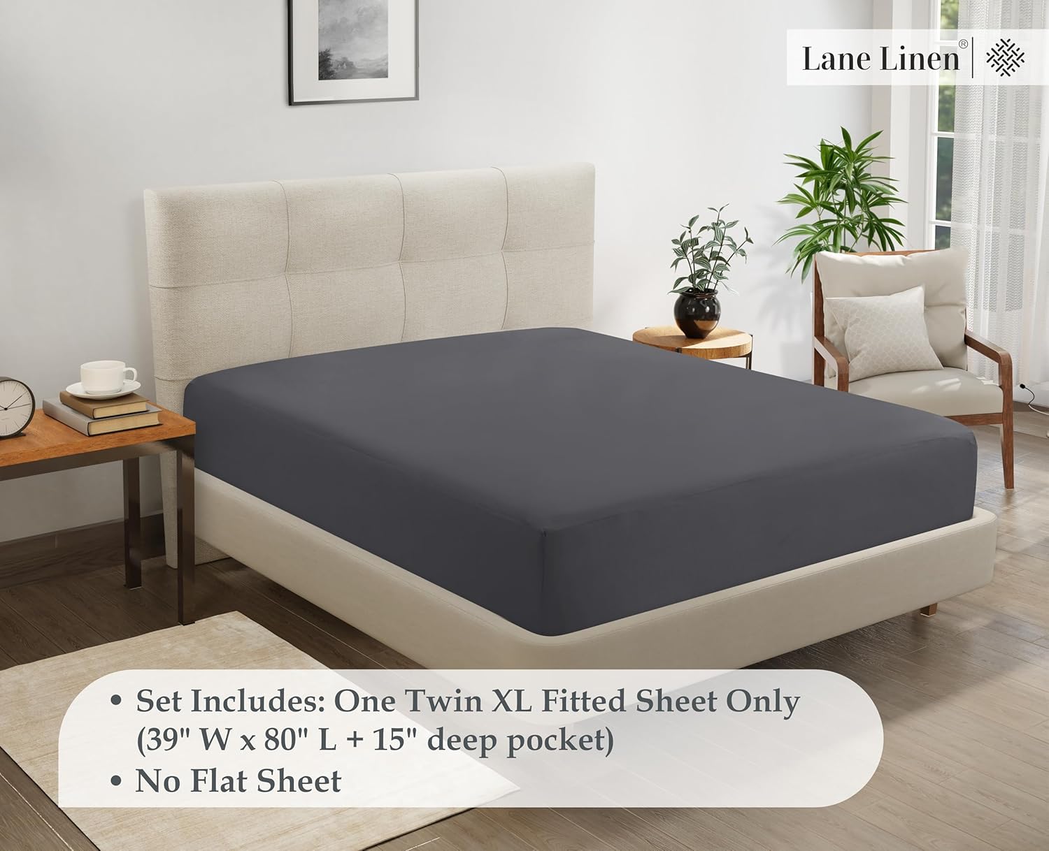 Lane Linen Twin Fitted Sheet - 4 Way Stretch Deep Pocket