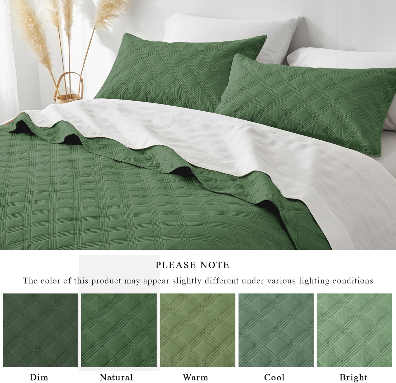 Inron Quilt Set Queen Size Olive Green Microfiber Ultrasonic Full Bedspreads