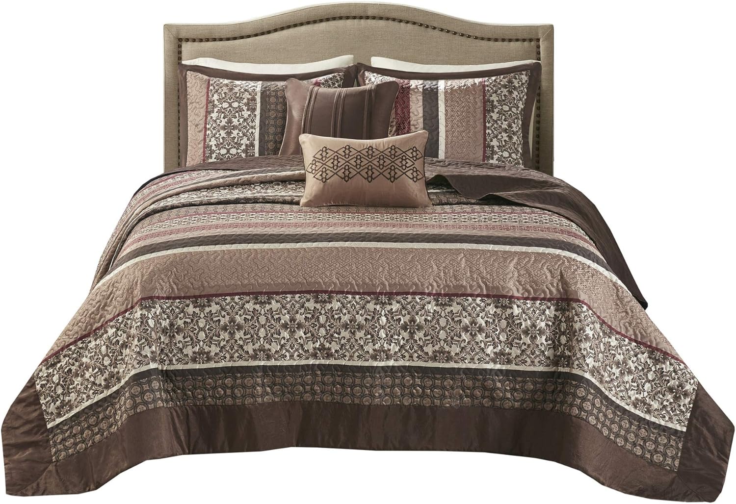 Madison Park Princeton Reversible Quilted Bedspread Set Queen 102x118 Red 5 Piece 1