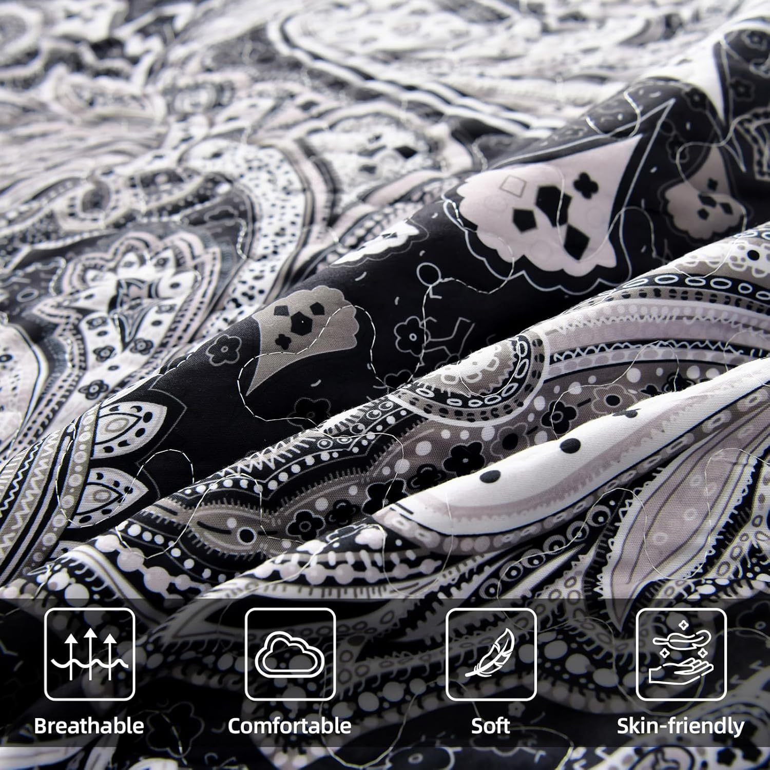 DJY Black Paisley Quilt Set 3 Piece Full Size 1