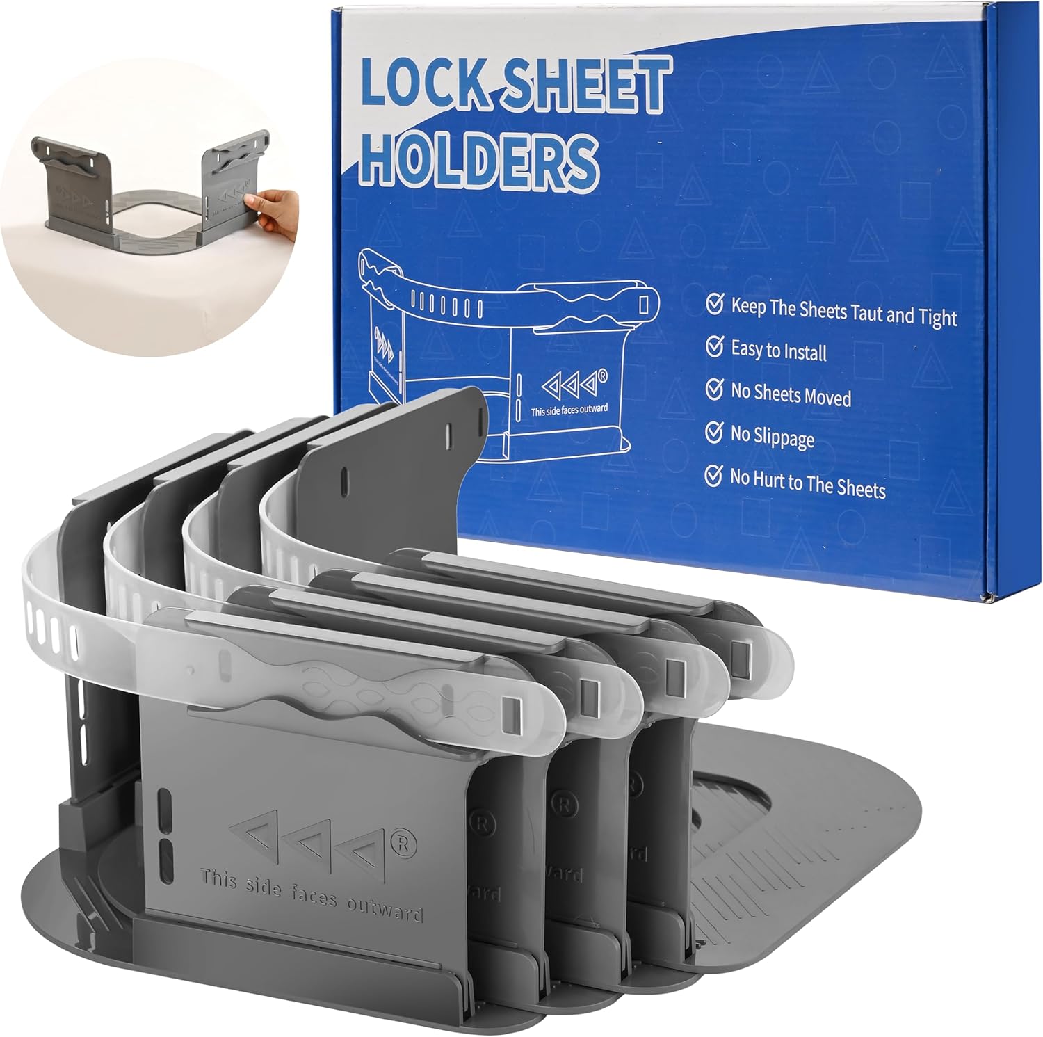 AIPUDE Heavy Duty Sheet Holder with Lock Strips 4pcs Universal Fitted Sheet Straps